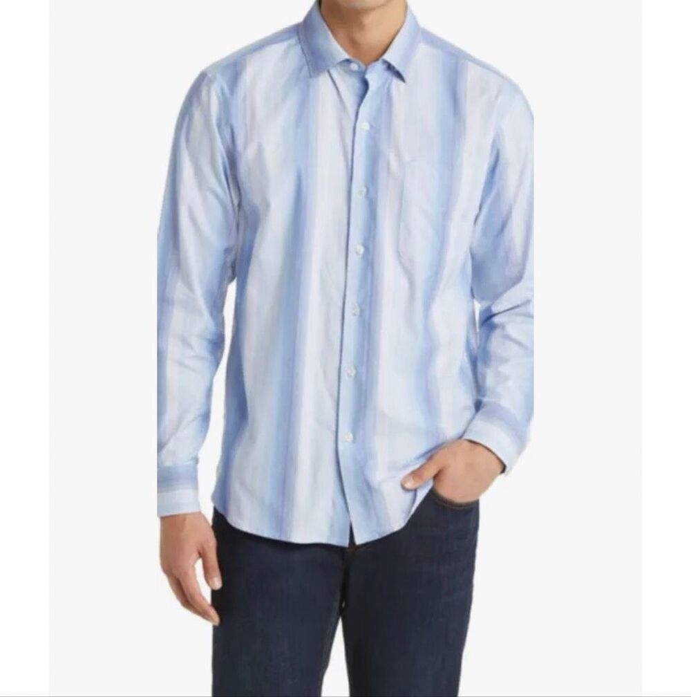 Tommy Bahama $148 Lazlo Lux Ombré Stripe Silk Button-Up Shirt Mazarine 2XLB NWT